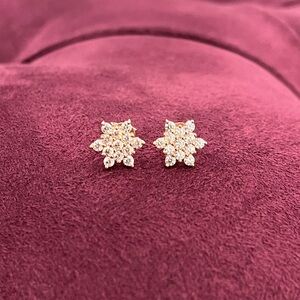 925 Sterling Silver Rose Tone Hexagram / Star Pave Cubic Zirconia Stud Earrings